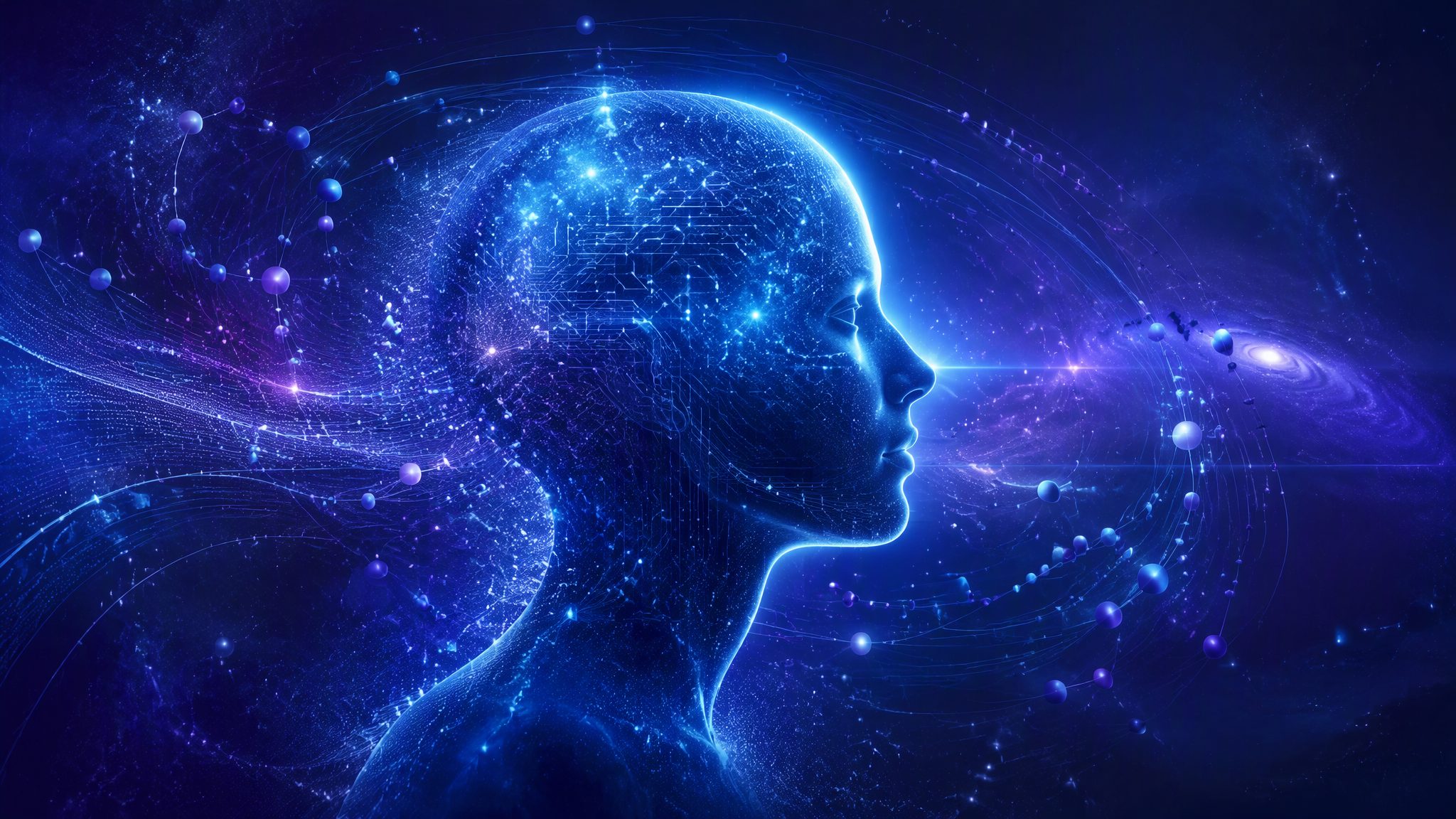 Luminous human profile with neural circuitry - artificial intelligence banner