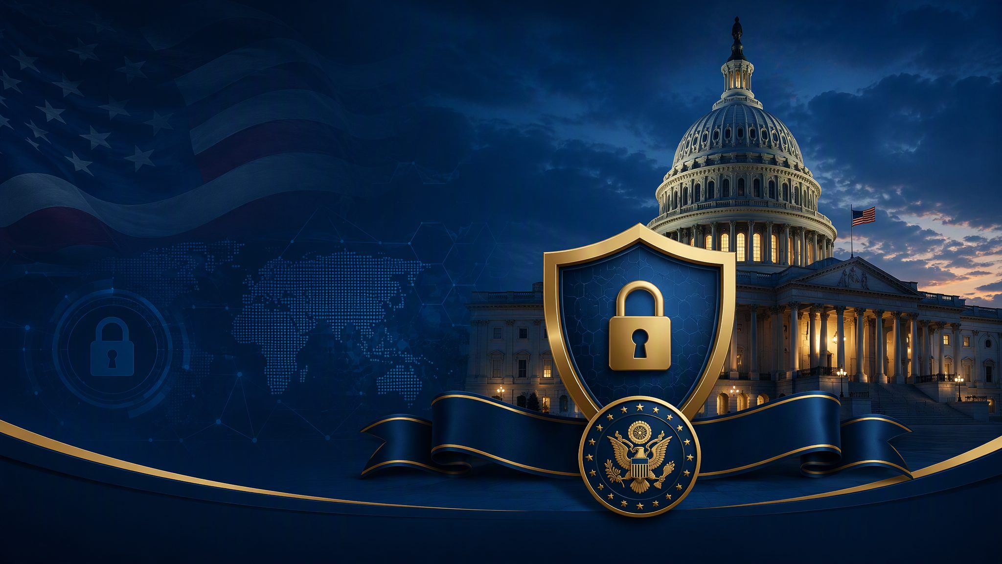 Federal building dome with protective shield and seal - FISMA banner