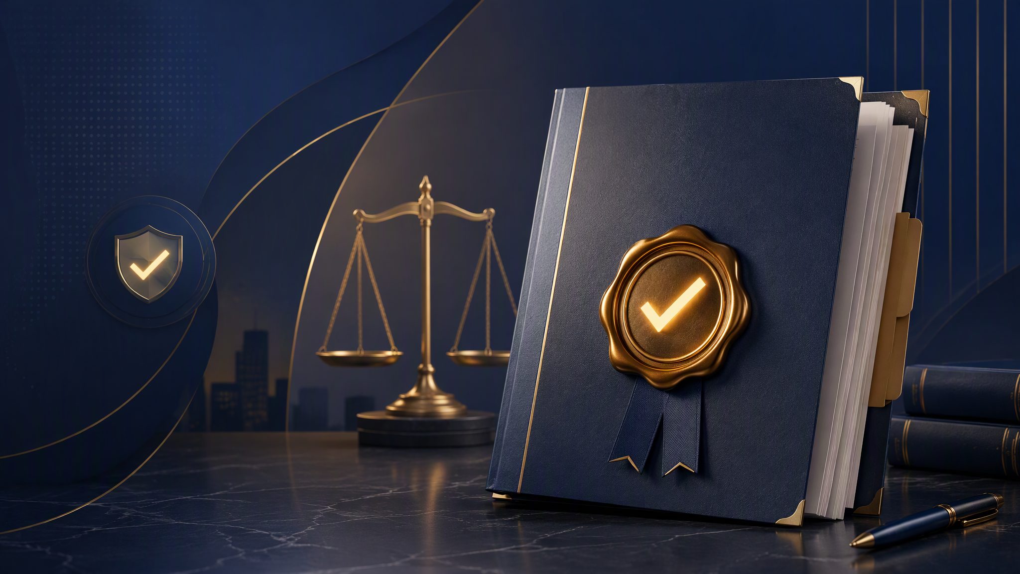 Audit report folder with wax seal and scales - SOC compliance banner