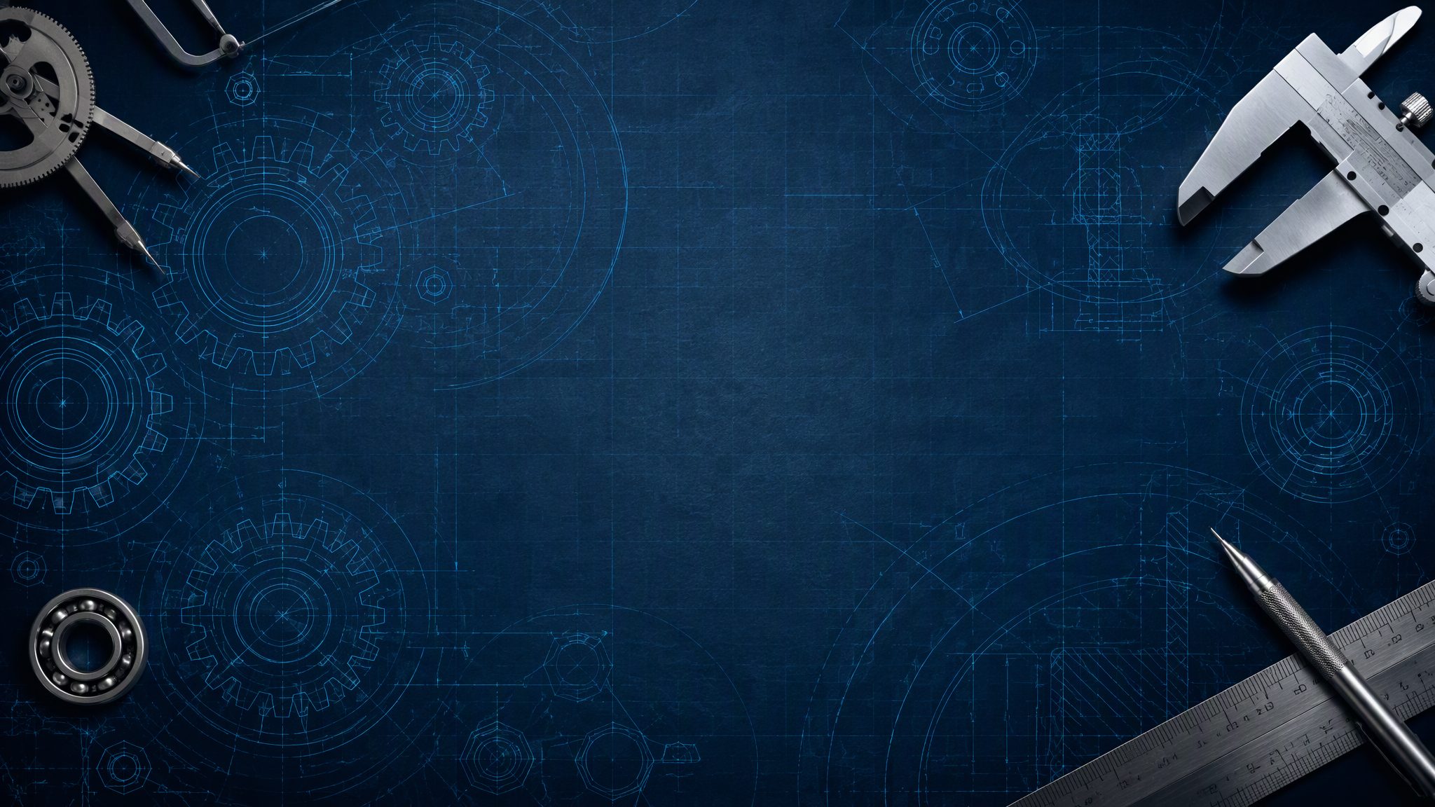 Engineering blueprints with gears - technical specifications banner